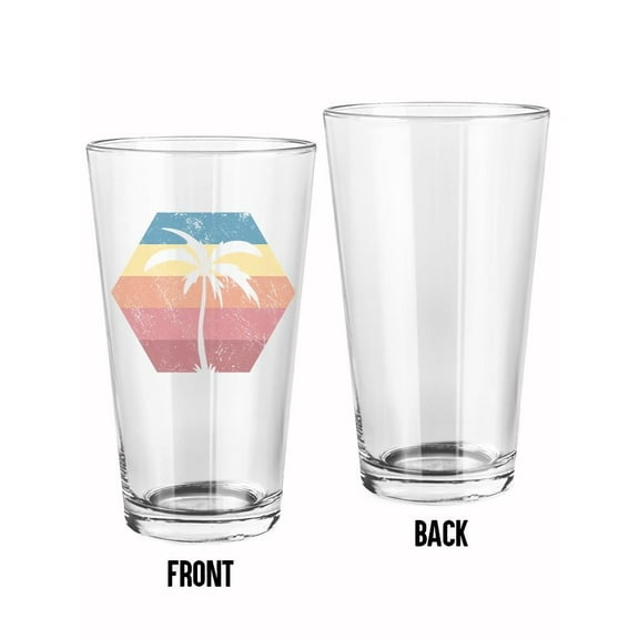 Palm Tree. Retro Style Badge Pint Glass -Smartprints Designs, 16 oz Transparent Glass
