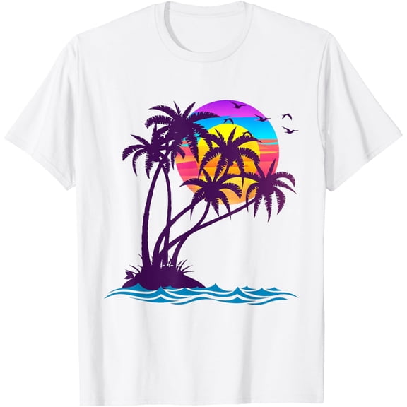 Palm Tree Retro Style Tropical Beach 60s 70s 90s Vintage T-ShirtMen and women, White T-shirt, size: Extra large