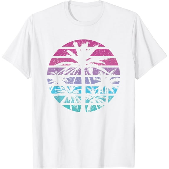 Palm Tree Retro Sunset Summer Beach Vintage Tropical Graphic T-ShirtMen and women, White T-shirt, size: Extra large
