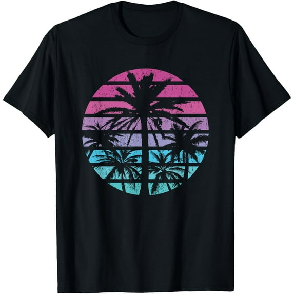 Palm Tree Retro Sunset Summer Beach Vintage Tropical Graphic T-Shirt