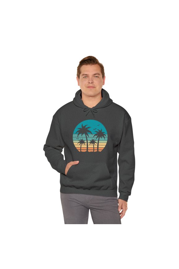 Palm Tree Retro Sunset Surf Hoodie Unisex Heavy Blend™ Hooded Sweatshirt