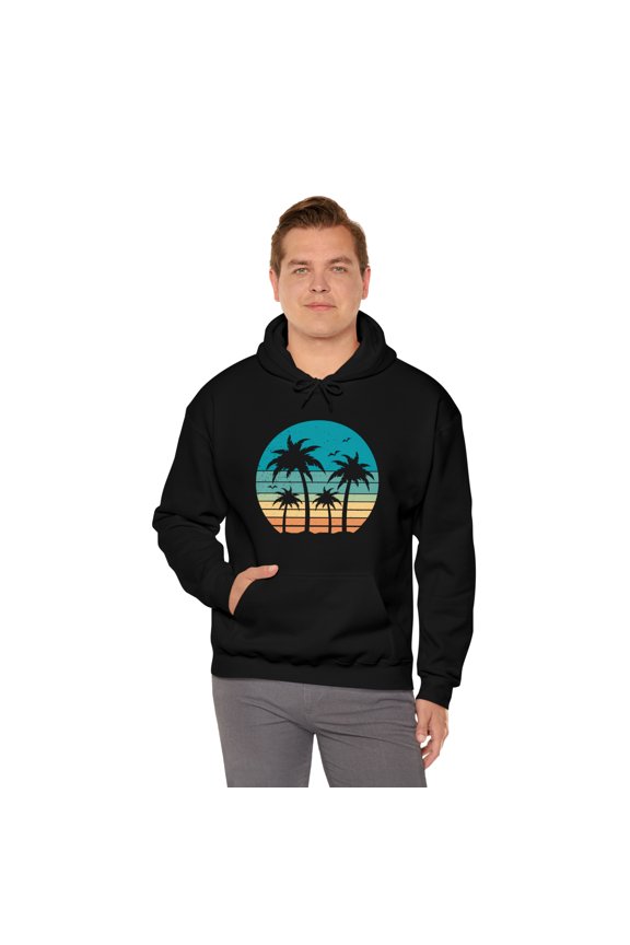 Palm Tree Retro Sunset Surf Hoodie Unisex Heavy Blend™ Hooded Sweatshirt