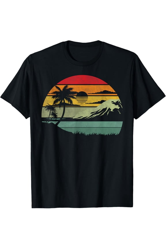 Palm Tree Retro Tropical Beach Vintage 70s 80s Style Summer T-ShirtMen's and women's gift, black and white T-shirt, size: Extra large S-4XL