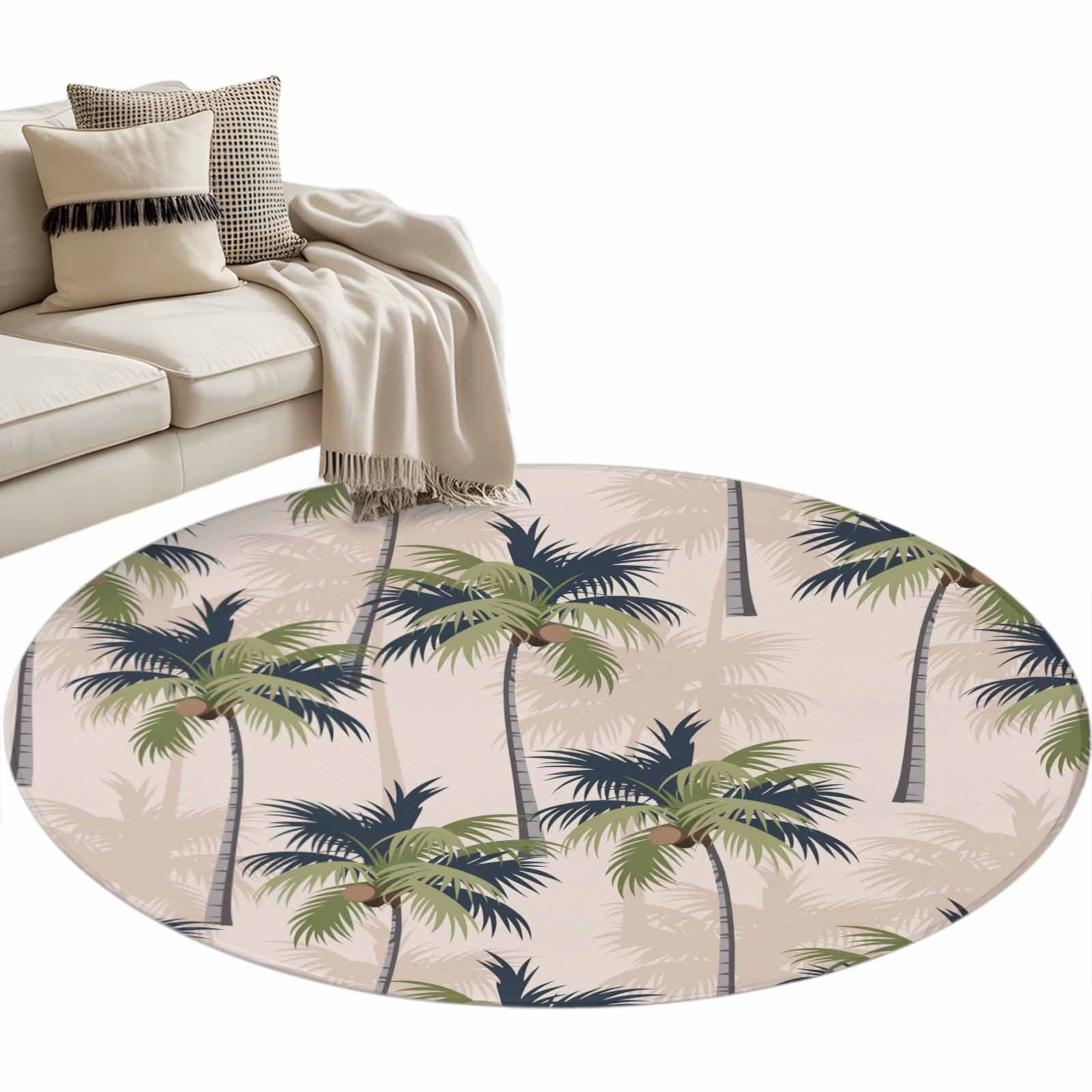 Palm Tree Round Rug 3ft Area Rug Washable Soft Non-Slip 3' Circle Low ...