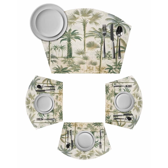 Palm Tree Round Table Placemats Set of 4 Wedge Placemats, Sage Green Tropical Nature Plant Watercolor Place Mats for Dining Table Set Washable Mats Kitchen Decor for Indoor Outdoor Wipe Clean