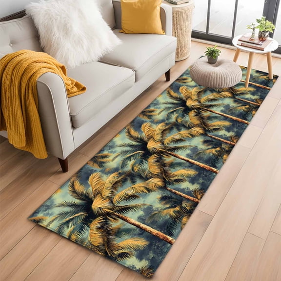 Palm Tree Runner Rug 2x6 FT,Non Slip Hallway Rugs,Retro Summer Botanical Tropical Plant Leaves Washable Soft Floor Carpet Throw Runner Carpet Long Rugs for Entryway Kitchen Bedside Sliding Door