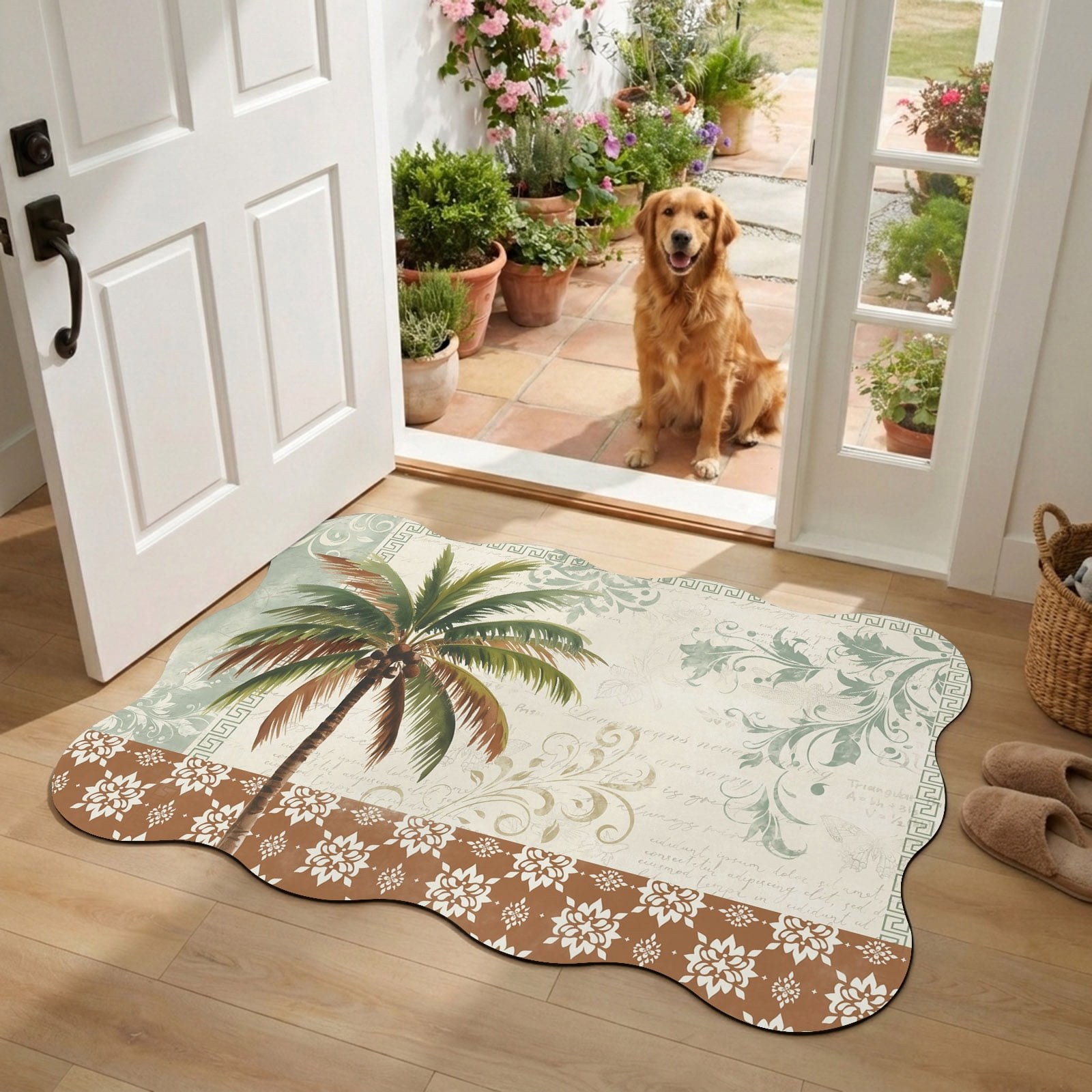 Palm Tree Scalloped Diatomaceous Earth Doormat, 20