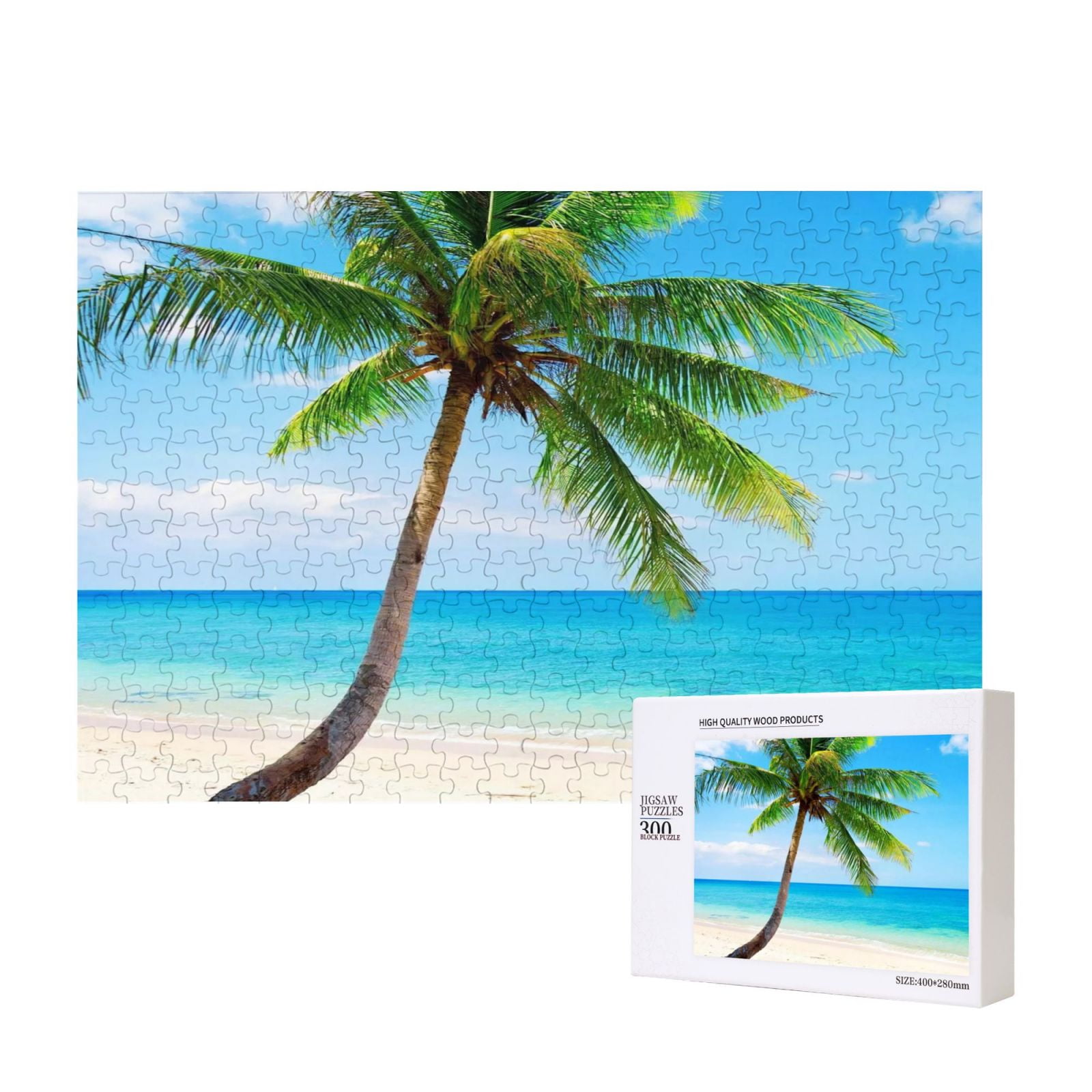 Palm Tree Seascape Jigsaw Puzzles 300 Pieces Wooden Jigsaw Toy Family Game Wall Decor for Adults ...