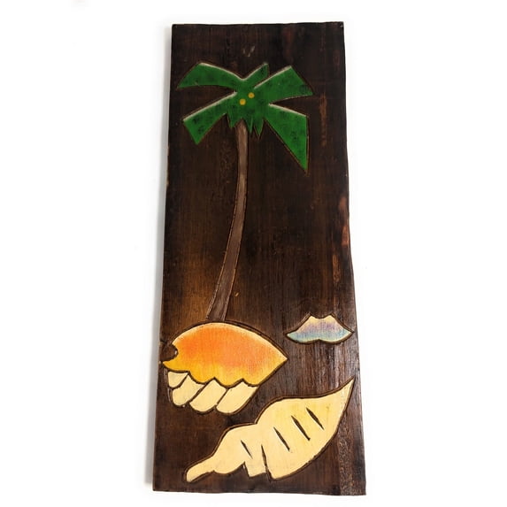 Palm Tree & Seashells Relief 20" X 8" - Wall Art Wood Panel | #dpt516050