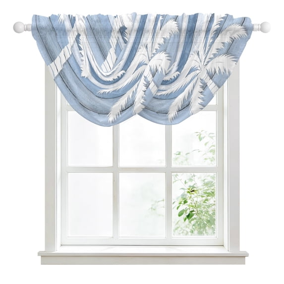 Vlanace Palm Tree Sheer Waterfall Valance Curtains for Window, Coastal Tropical ...