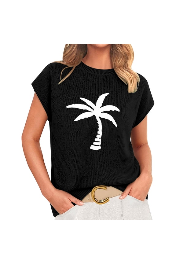 Palm Tree Shirt Women Cropped T Shirts For Women Womens Graphic T Shirts Short Sleeve Tops For Women Summer Blouses For Women Woman Tops Casual Short Sleeve Top For Women