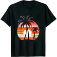 thumbnail image 1 of Palm Tree Shirts for Men, Sunset Beach Hawaiian Summer Vacation Short Sleeve T-Shirt, 1 of 5