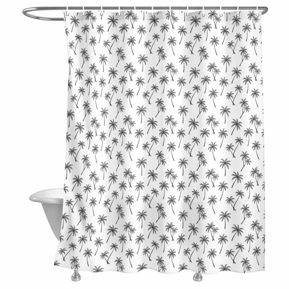 Palm Tree Shower Curtain, Tropical Modern Minimalist Black White Ditsy Pattern Lightweight Waterproof Fabric Shower Curtain with Rustproof Grommets for Bathroom Bathtub 48x72in