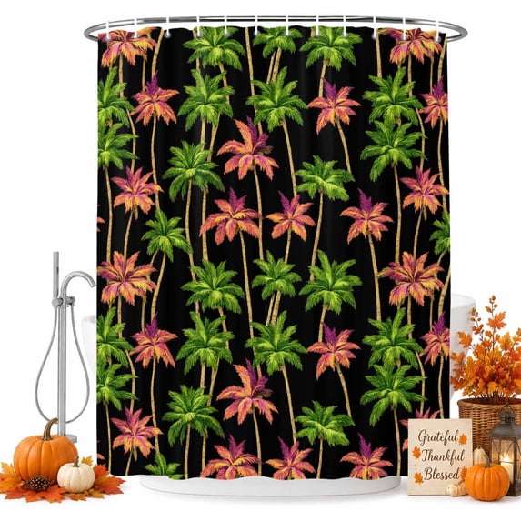 Palm Tree Shower Curtain, Waterproof Shower Curtains for Bathroom, Tropical Beach Coconut Tree Boho Green Pink Washable Fabric Bathtub Curtain Set Bath Decor with 12 Hooks Standard 72"x72"