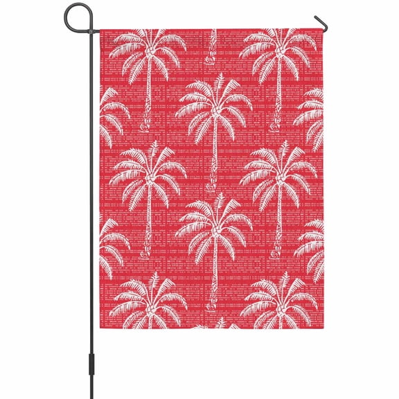 Palm Tree Silhouette Garden Flag 12 x 18 Inches, Tropical Vintage Palm Tree Red White Pixels Weather Proof Outdoor Patio Flags Double Sided Small Garden Decoration for Yard Outside Home