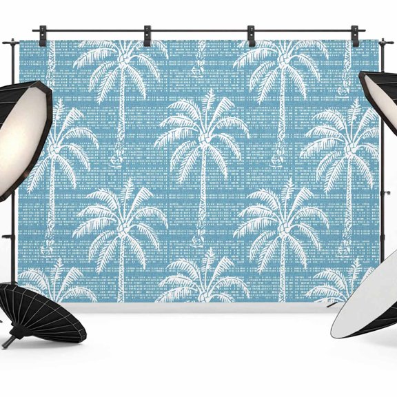 Palm Tree Silhouette Photography Backdrop 7x5FT, Tropical Vintage Palm Tree Blue White Pixels Photo Backdrops, Background for Photography Studio Photo Studio Background, Back Drop for Photoshoot