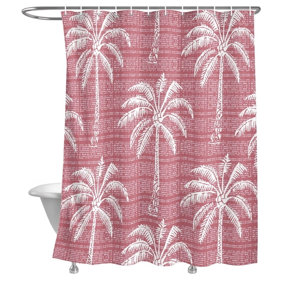 Palm Tree Silhouette Shower Curtain, Tropical Vintage Palm Tree Pink White Pixels Lightweight Waterproof Fabric Shower Curtain with Rustproof Grommets for Bathroom Bathtub 36x72in