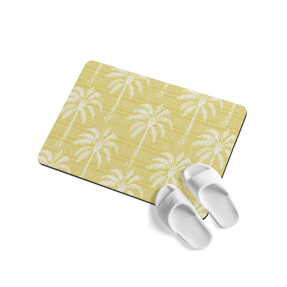 Palm Tree Silhouette Soft Diatomaceous Earth Mat, Tropical Vintage Palm Tree Yellow White Pixels Absorbent Bathroom Mat Non Slip Rubber Backed Quick Dry Doormat Fit Under Door for Kitchen 24"x36"