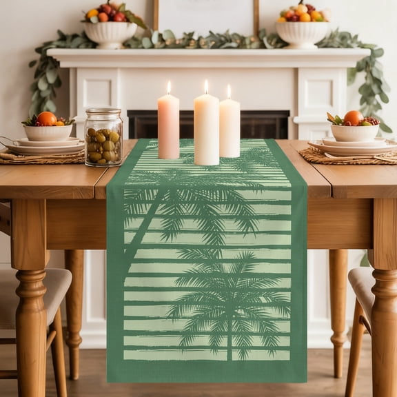 Palm Tree Silhouettes Dining Table Runner, Green Lines Tropical Plant Summer Washable Table Runners Kitchen Coffee Table Center Decor for Home Party Holiday Wedding 13 x 36 Inches