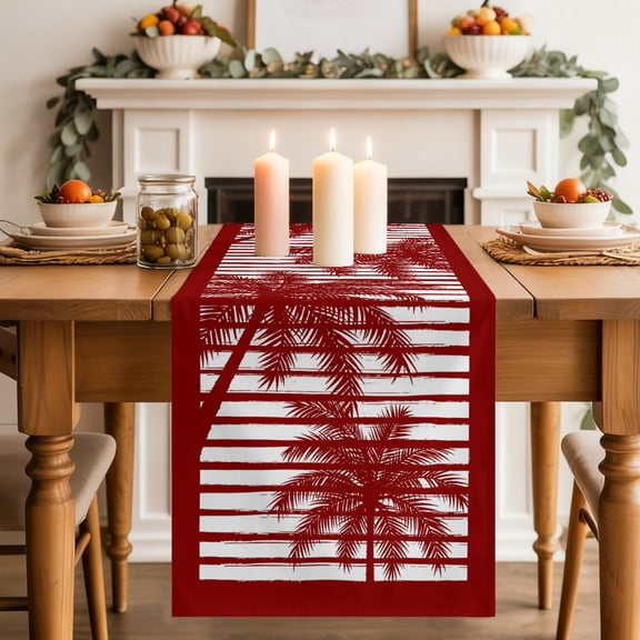 Palm Tree Silhouettes Dining Table Runner, Red Lines Tropical Plant Summer Washable Table Runners Kitchen Coffee Table Center Decor for Home Party Holiday Wedding 13 x 48 Inches