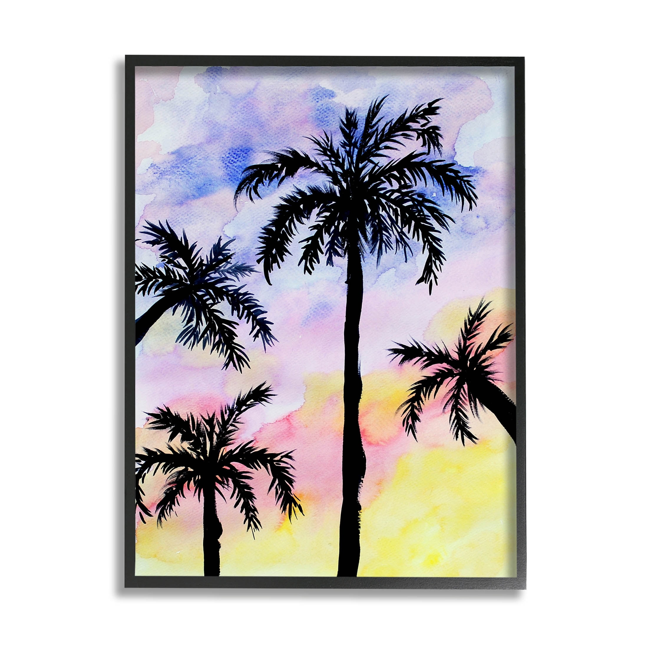 Black Framed Palm Tree Silhouettes Sunset Sky Art Print