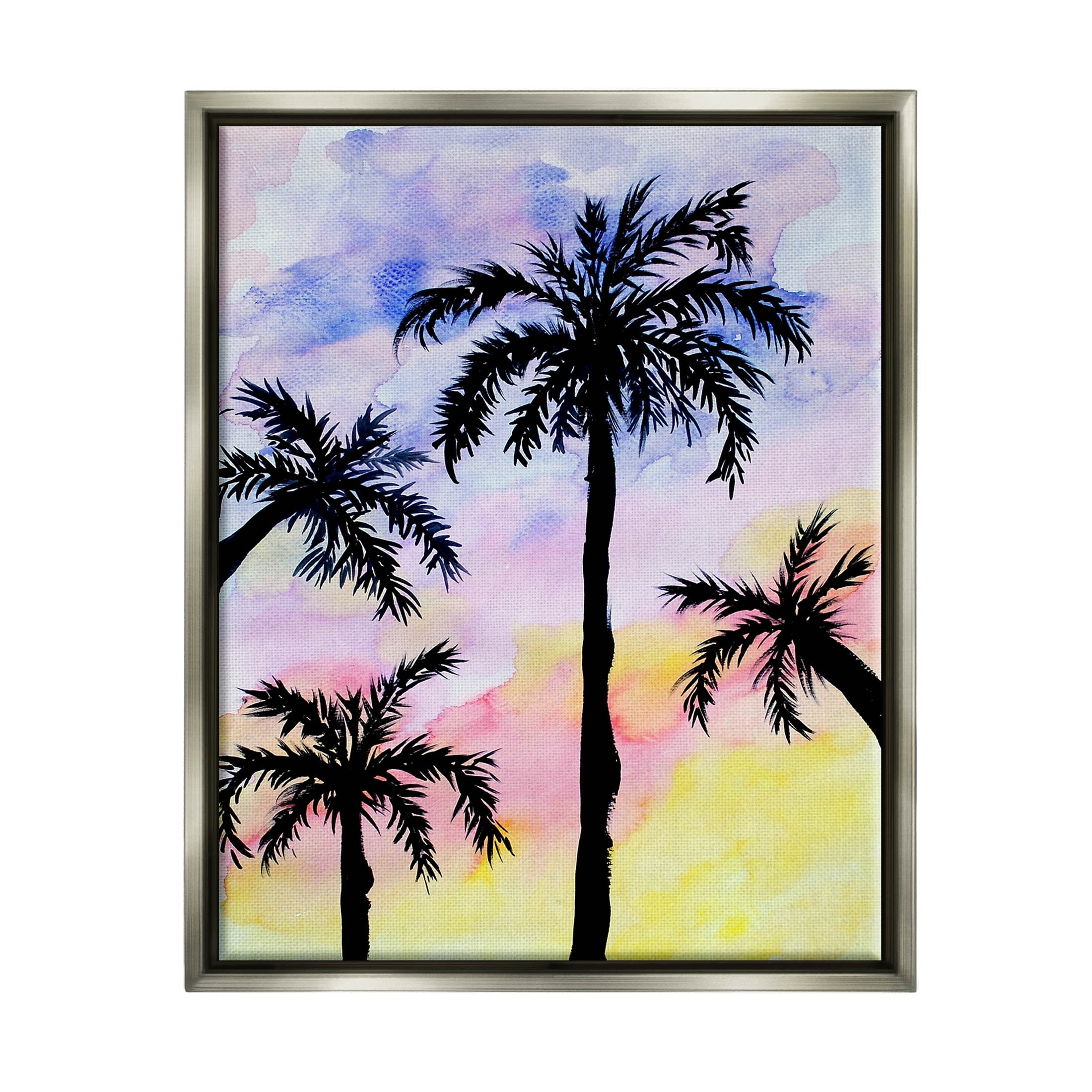 Palm Tree Silhouettes Sunset Sky Botanical & Floral Graphic Art Luster Gray Framed Art Print Wall Art