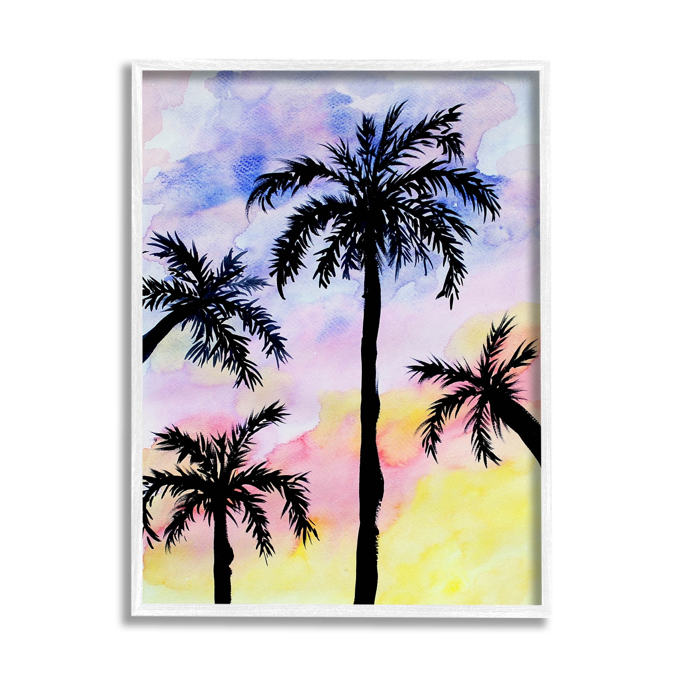 Palm Tree Silhouettes Sunset Sky Botanical & Floral Graphic Art White Framed Art Print Wall Art