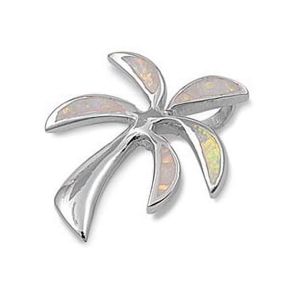 Palm Tree Simulated Opal Pendant Sterling Silver