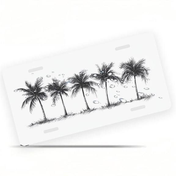 Palm Tree Sketch Front License Plate, Metal License Plate, Funny Standard Plates Personalized Novelty Decorative For Men/Women/Boys/Girls Car 6×12 Inch