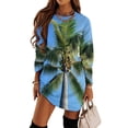 thumbnail image 1 of Palm Tree Sky Blue Loose Dress Evening Dress Summer Dresses for Women Luxury Dress Long Sleeved Dress, 1 of 4