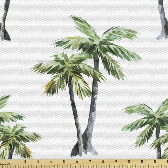 Ambesonne Palm Tree Fabric by the Yard Upholstery, Watercolor Trees Art, 3 Yards, Grey Green White