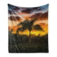 thumbnail image 1 of Palm Tree Soft Flannel Fleece Blanket, Palm Tree Silhouette Scene at the Sunset Twilight Tranquility in Nature Image, Cozy Plush for Indoor and Outdoor Use, 50" x 60", Orange Green, by Ambesonne, 1 of 5
