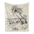 thumbnail image 1 of Palm Tree Soft Flannel Fleece Blanket, Sketch of Coconut Palm Tree on Sandy Tropical Beach Exotic Oceanside View Print, Cozy Plush for Indoor and Outdoor Use, 50" x 60", Cream Black, by Ambesonne, 1 of 5