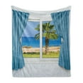 thumbnail image 1 of Palm Tree Soft Flannel Fleece Throw Blanket, Blue Curtains White Walls Sunny Day Shore Palm Tree Island View Horizon Rest, Cozy Plush for Indoor and Outdoor Use, 50" x 60", Blue Green, by Ambesonne, 1 of 5