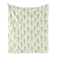 thumbnail image 1 of Palm Tree Soft Flannel Fleece Throw Blanket, Cartoon Style Pattern with Coconut Trees and Cactus Exotic Growth, Cozy Plush for Indoor and Outdoor Use, 70" x 90", Cream Cocoa Mint Green, by Ambesonne, 1 of 5