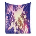 thumbnail image 1 of Palm Tree Soft Flannel Fleece Throw Blanket, Coconut Trees at Peaceful Sunset Dreamy Tropical Island Jungle Vintage Effect, Cozy Plush for Indoor and Outdoor Use, 50" x 60", Multicolor, by Ambesonne, 1 of 5
