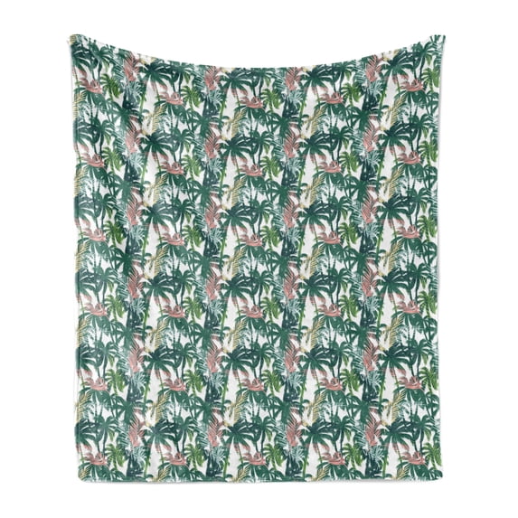 Palm Tree Soft Flannel Fleece Throw Blanket, Dreamy Abstract Jungle Foliage Rainforest Growth with Double Exposure Effect, Cozy Plush for Indoor and Outdoor Use, 50" x 70", Multicolor, by Ambesonne