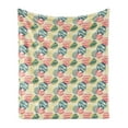 thumbnail image 1 of Palm Tree Soft Flannel Fleece Throw Blanket, Exotic Leaves with Grunge Display and Big Spots Brazil Madagascar, Cozy Plush for Indoor and Outdoor Use, 60" x 80", Blue Coral Pale Yellow, by Ambesonne, 1 of 6