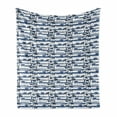 thumbnail image 1 of Palm Tree Soft Flannel Fleece Throw Blanket, Hawaiian Pattern with Paper Boats on Worn Sea Waves Coastal Artwork, Cozy Plush for Indoor and Outdoor Use, 50" x 70", Blue Dark Blue White, by Ambesonne, 1 of 6