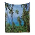 thumbnail image 1 of Palm Tree Soft Flannel Fleece Throw Blanket, Ocean Scene from Jungle Tropical Picture of Paradise in Nature Theme, Cozy Plush for Indoor and Outdoor Use, 60" x 80", Blue Green, by Ambesonne, 1 of 5