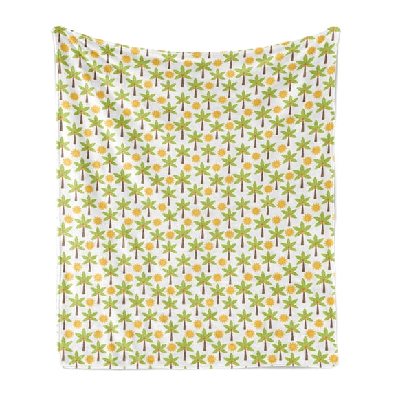 Palm Tree Soft Flannel Fleece Throw Blanket, Tropical Tree and Sun Exotic Caribbean Island Themed Pattern Summer Fun Nature, Cozy Plush for Indoor and Outdoor Use, 70" x 90", Multicolor, by Ambesonne