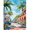 thumbnail image 1 of Palm Tree Street Scene Watercolor Painting/Canvas Print， Suitable for Living Room，Office， Hallway， and Hotel Decoration, 1 of 8