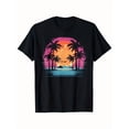 thumbnail image 1 of Palm Tree Summer Sunset Tropical Beach Vibes Scenic Fun Graphic Unisex T-Shirt, for men & women, up to size 5XL, 1 of 2