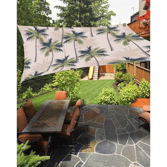 Palm Tree Sun Sail Shades Rectangle Canopy,Sunlight Block Heavy Duty Curved Backyard Shade Cover,Tropical Coconut Botanical Summer Seaside Waterproof Sun Shades for Patios Garden Pergola 6.5'x10'