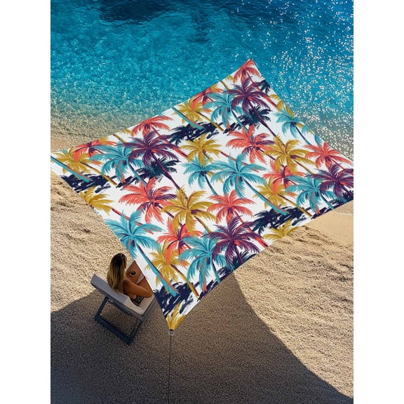 Palm Tree Sun Shade Sail 6.5' x 10', Summer Coastal Orange Blue Yellow Tropical Leaf Rectangle Outdoor Sunshade Canopy, Waterproof UV Block Patio Covers for Garden Yard Beach