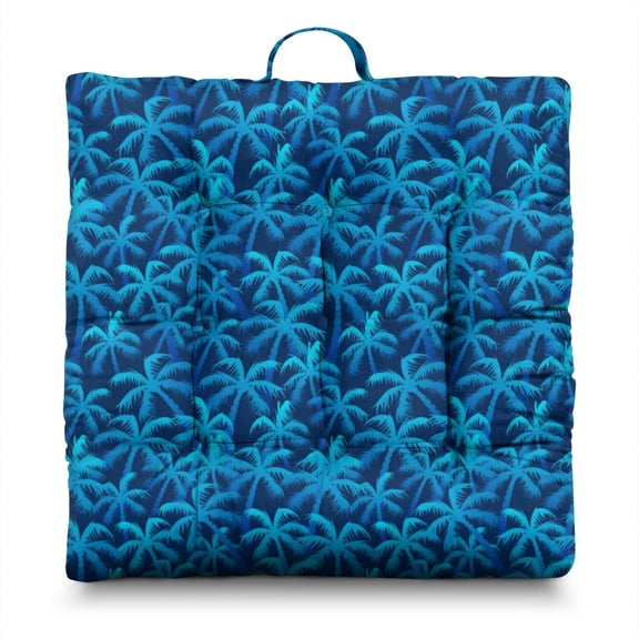 Palm Tree Sunset Floor Pillow – 22x22 Inch Large Square Meditation Cushion, Dutch Velvet, Vibrant Orange & Purple Sky (Tropical Paradise Aesthetic)