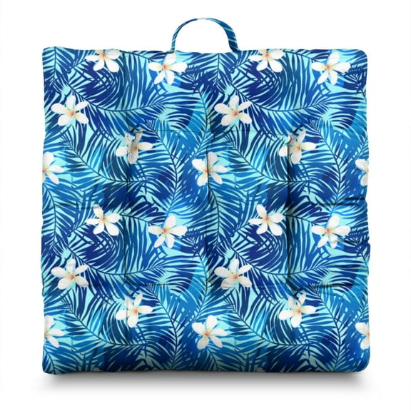 Palm Tree Sunset Floor Pillow&nbsp;– 22x22 Inch Large Square Meditation Cushion, Dutch Velvet, Vibrant Orange & Purple Sky (Tropical Paradise Aesthetic)