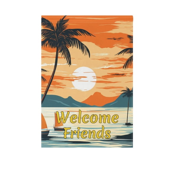 Palm Tree Sunset Landscape Garden Flag House Banner 12" x 18" Double Sided Outdoor Yard Decoration