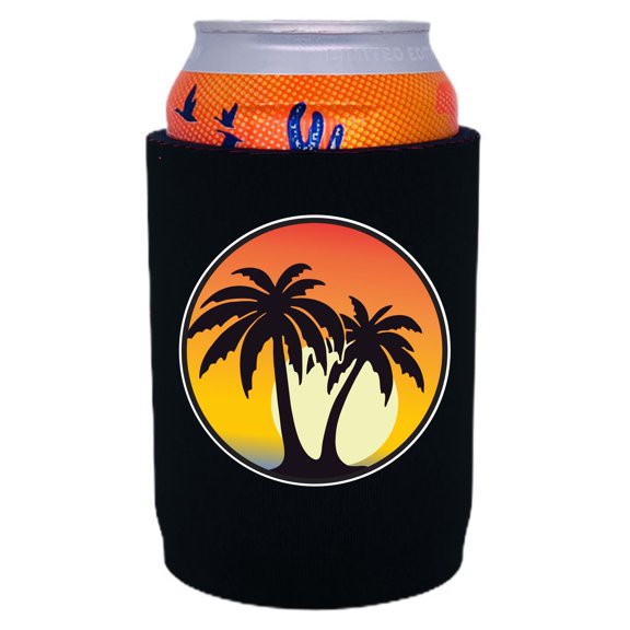 Palm Tree Sunset Neoprene Full Bottom Can Coolie (Black)