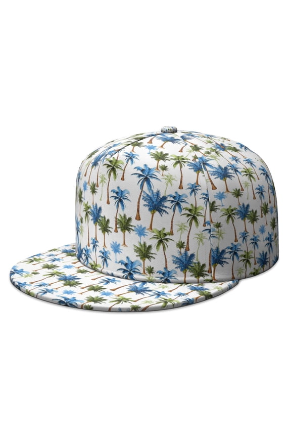 Palm Tree Sunset Snapback Hat - Adjustable Flat Brim Cap for Men Women | Tropical Paradise Design